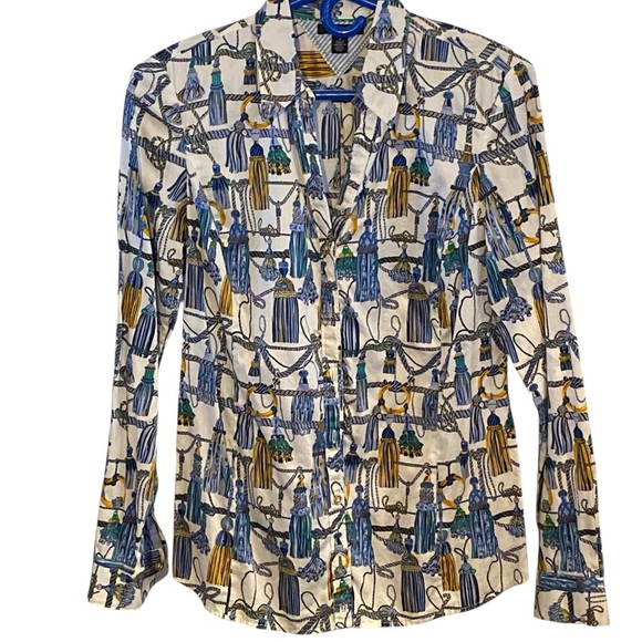 Tommy Hilfiger Blue & Gold Tassel Pattern Button Long Sleeve Up Shirt Old Money - Picture 2 of 12